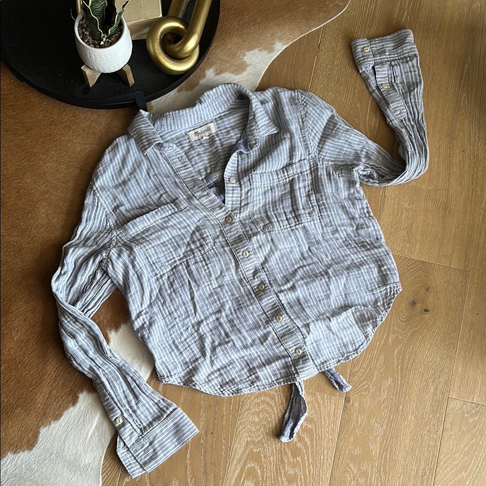 Madewell Striped Lightweight Button-Up with Tie Back